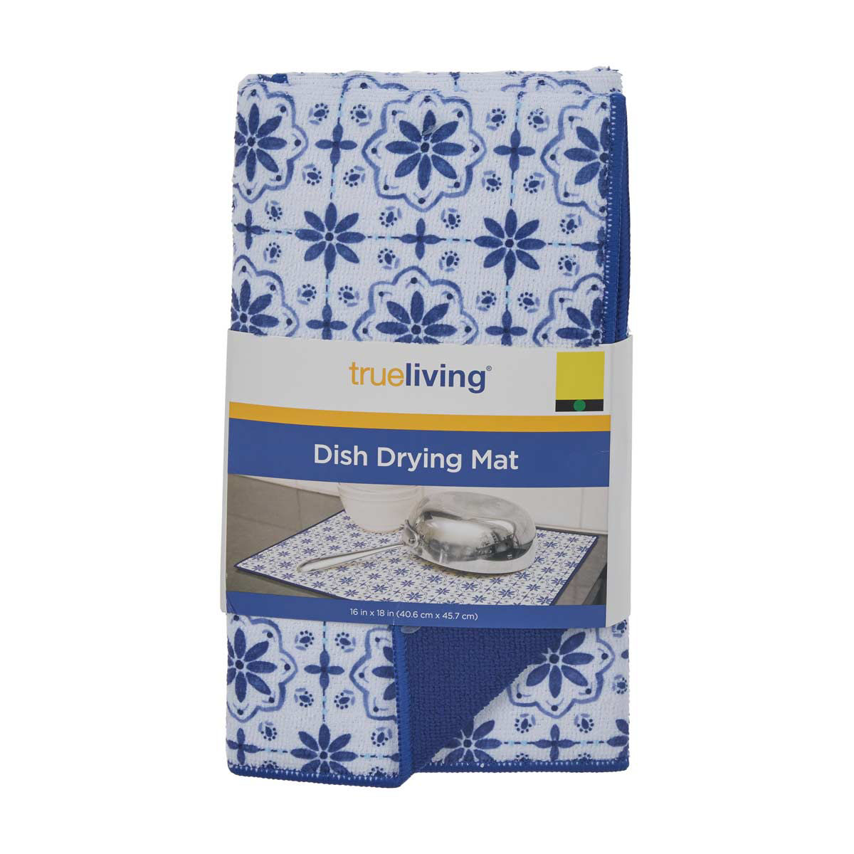 True Living Dish Drying Mat, 16 in x 18 in, Assorted