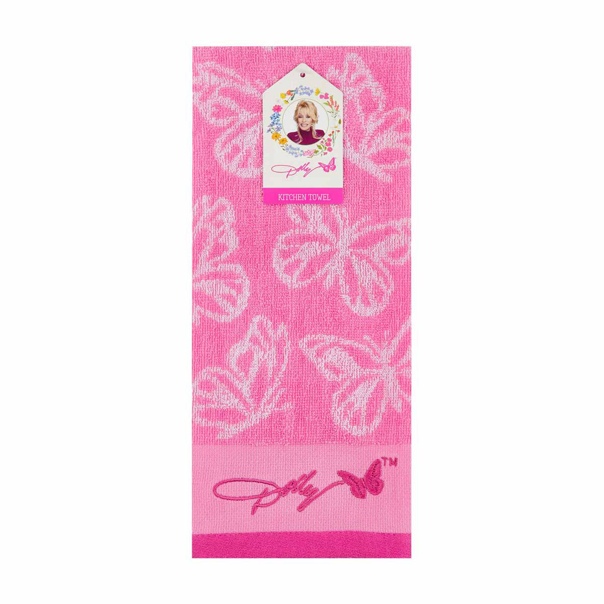 Dolly Parton Pink Butterflies Kitchen Towel