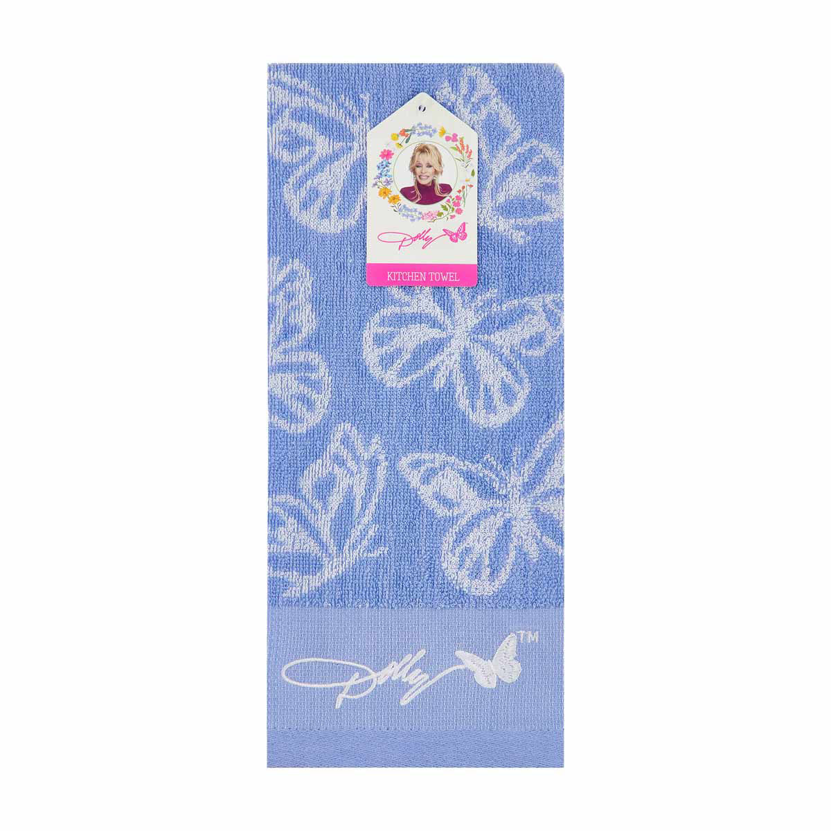 Dolly Parton Blue Butterflies Kitchen Towel