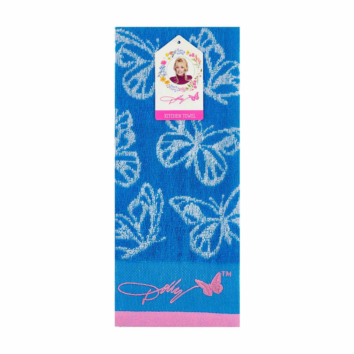 Dolly Parton Dark Blue Butterflies Kitchen Towel