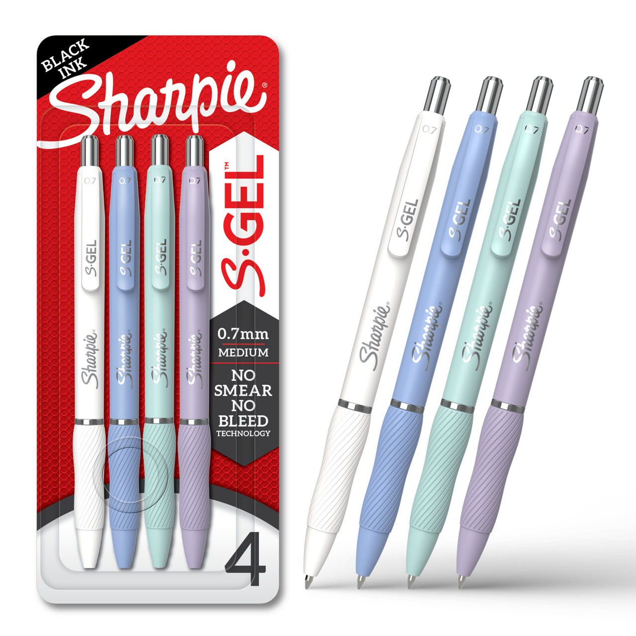 Sharpie S-Gel, Gel Pens, Medium Point (0.7mm), Assorted Fashion Barrels, Black Ink, 4 Count