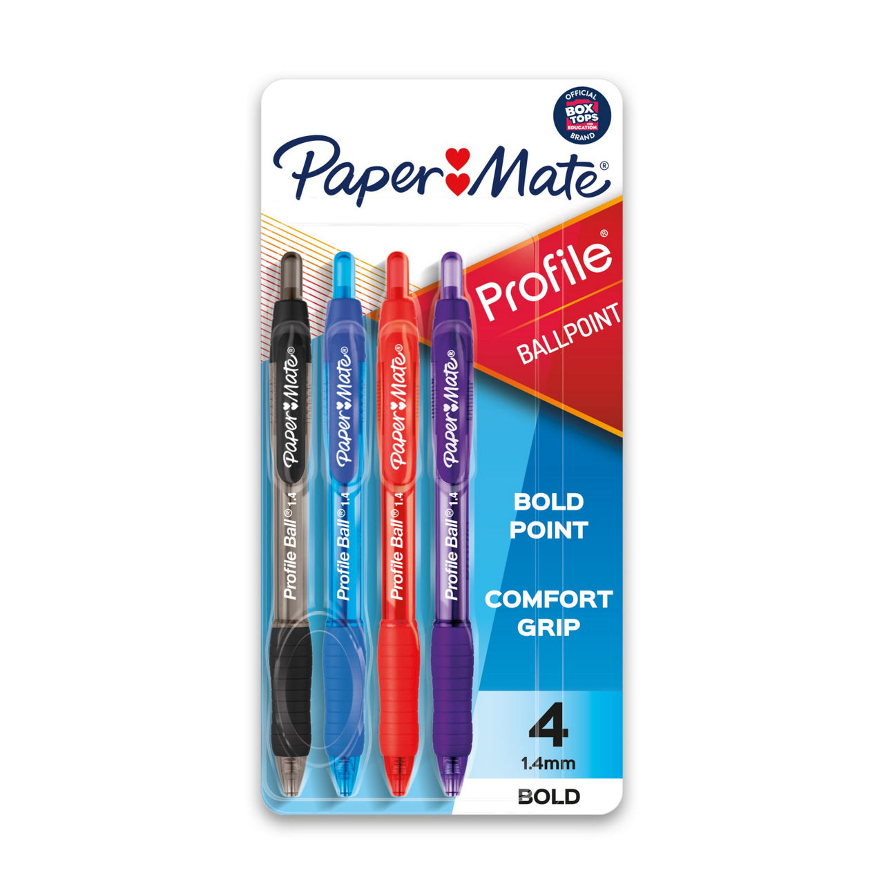 Paper Mate Profile Retractable Ballpoint Pens, Bold Point (1.4mm), Assorted Colors, 4 Count