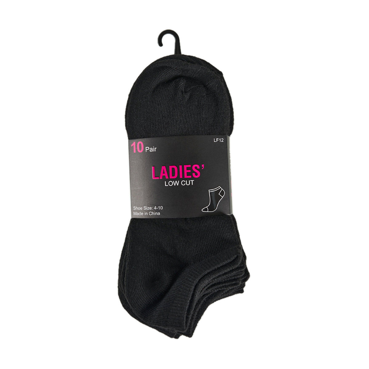 Ladies'-Low-Cut-Black-Socks,-10-ct