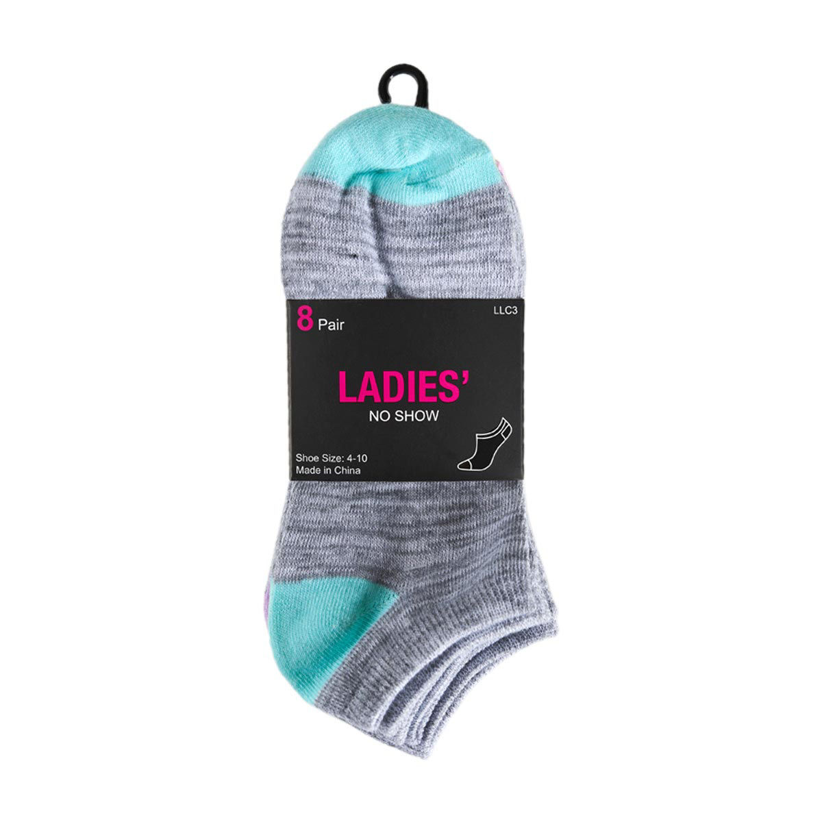 Ladies'-No-Show-Socks,-8-ct,-Assorted-Colors