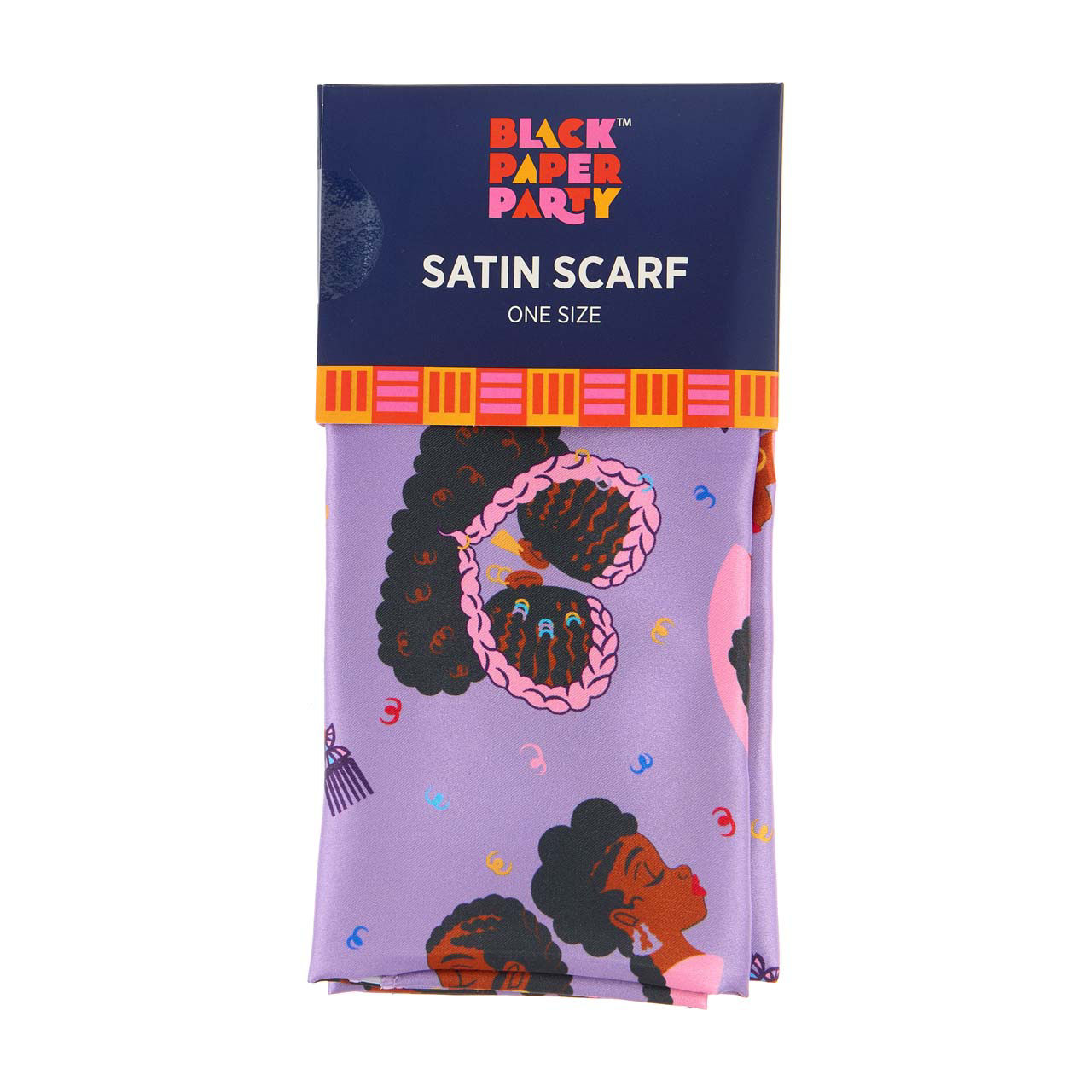 Black Paper Party Purple Printed Satin Scarf