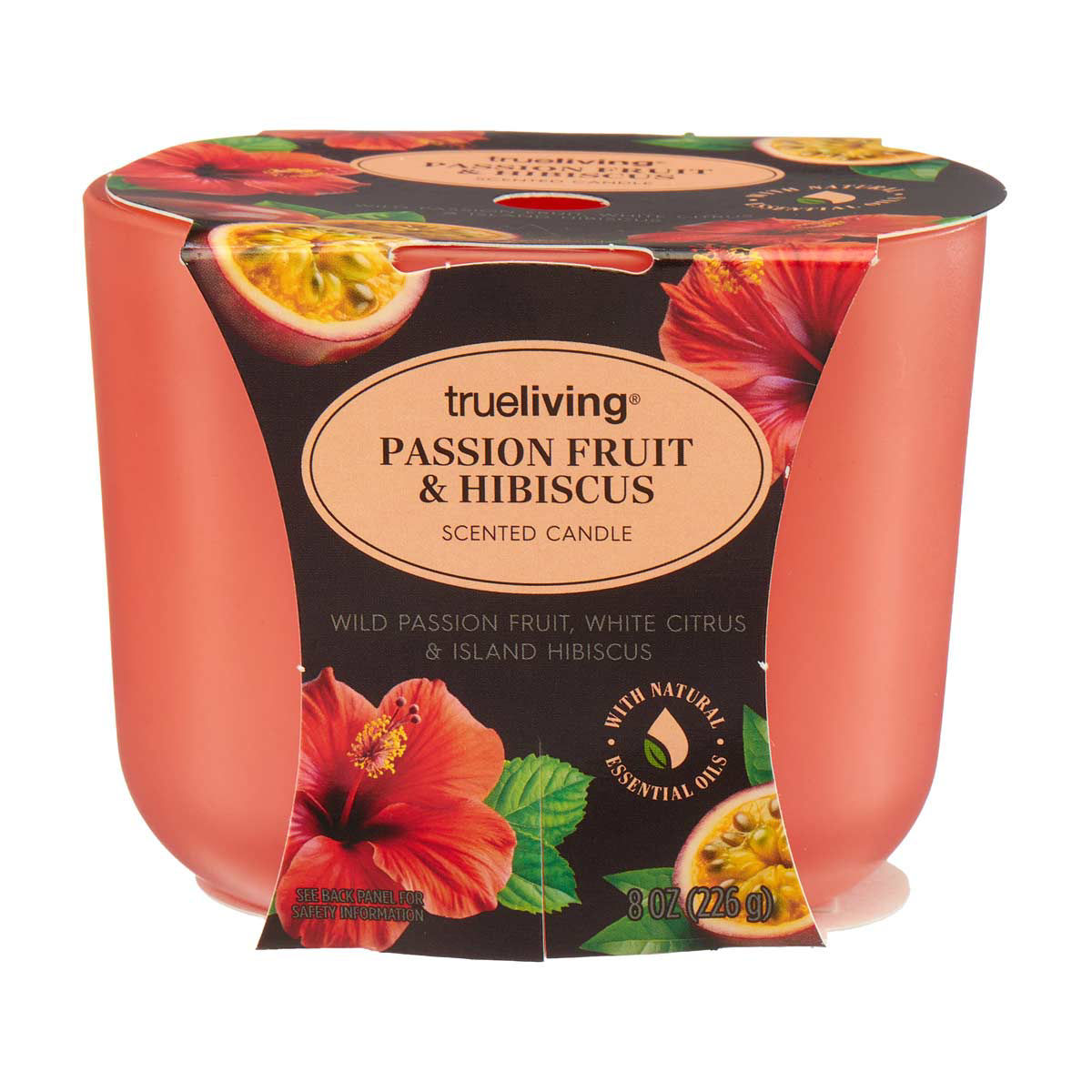 True Living Scented Candle, Passion Fruit & Hibiscus, 8 oz