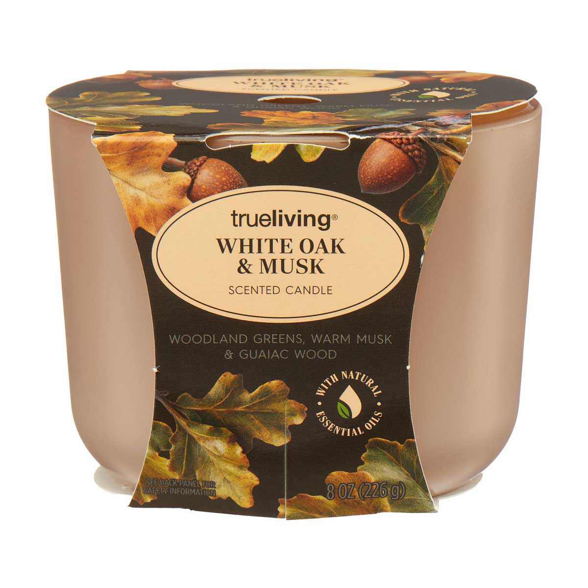 True Living Scented Candle, White Oak & Musk, 8 oz