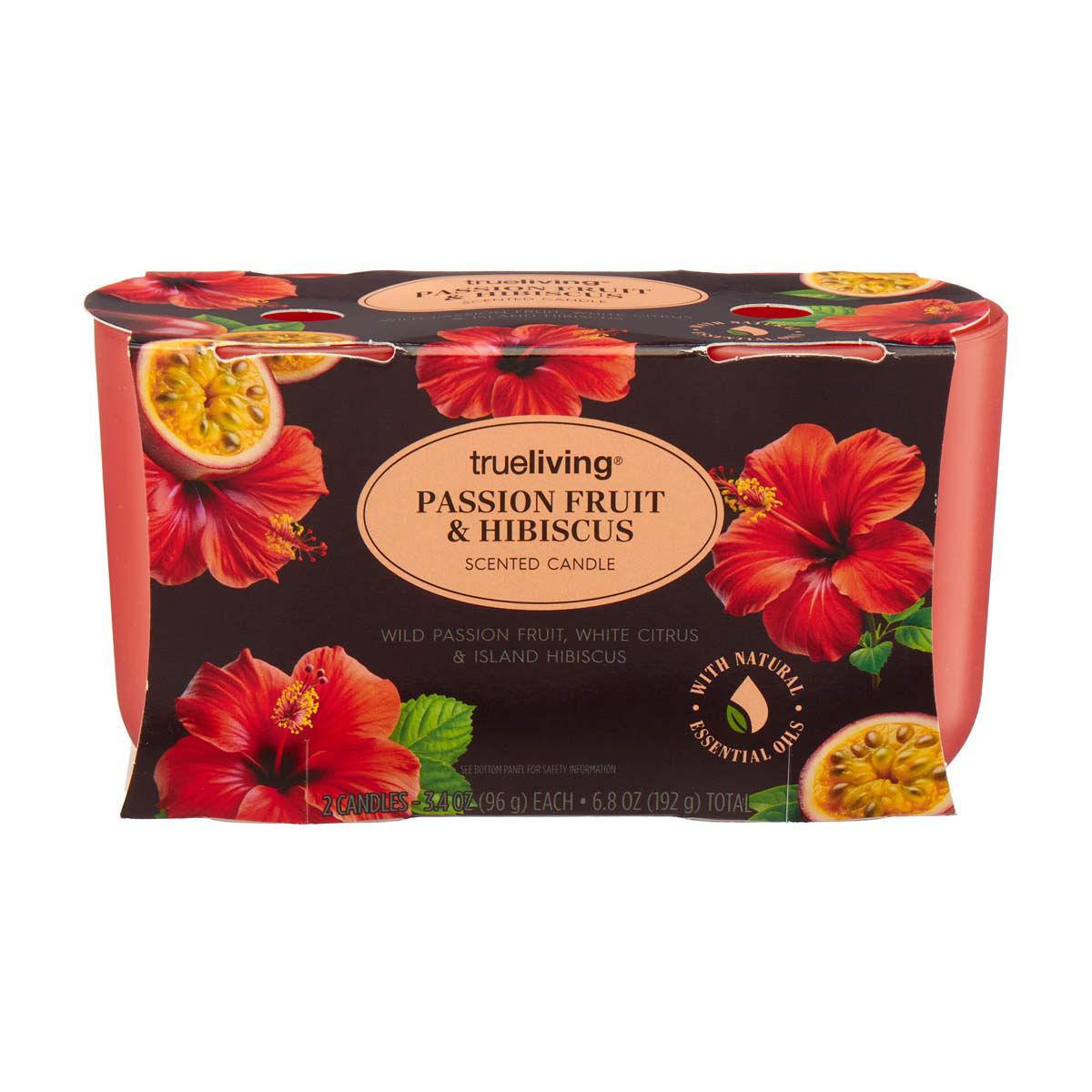 True Living Scented Candle, Passion Fruit & Hibiscus, 2 ct, 6.8 oz