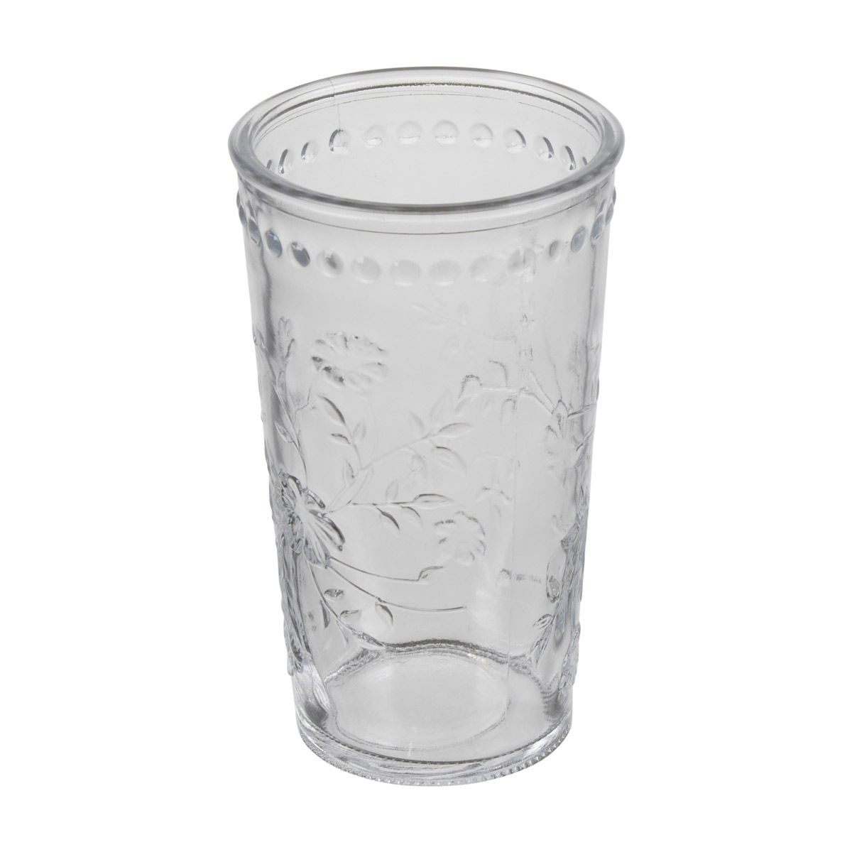 Holly Williams Clear Tapered Floral Embossed Glass Tumbler