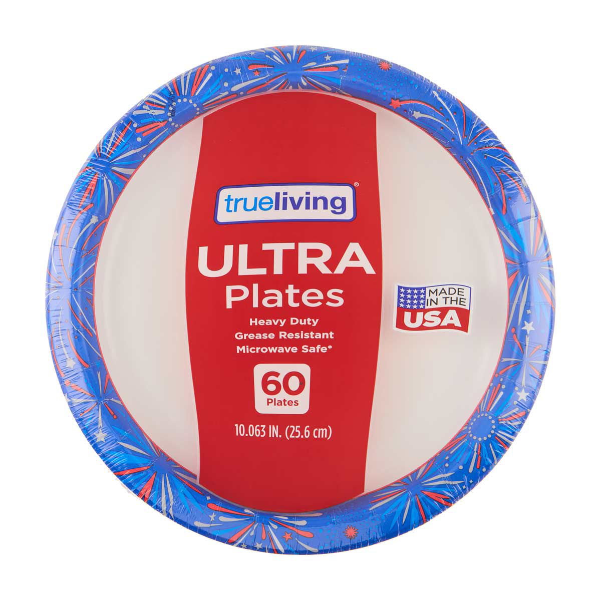True Living Patriotic Print Heavy Duty Ultra Disposable Plates, 10 in, 60 ct