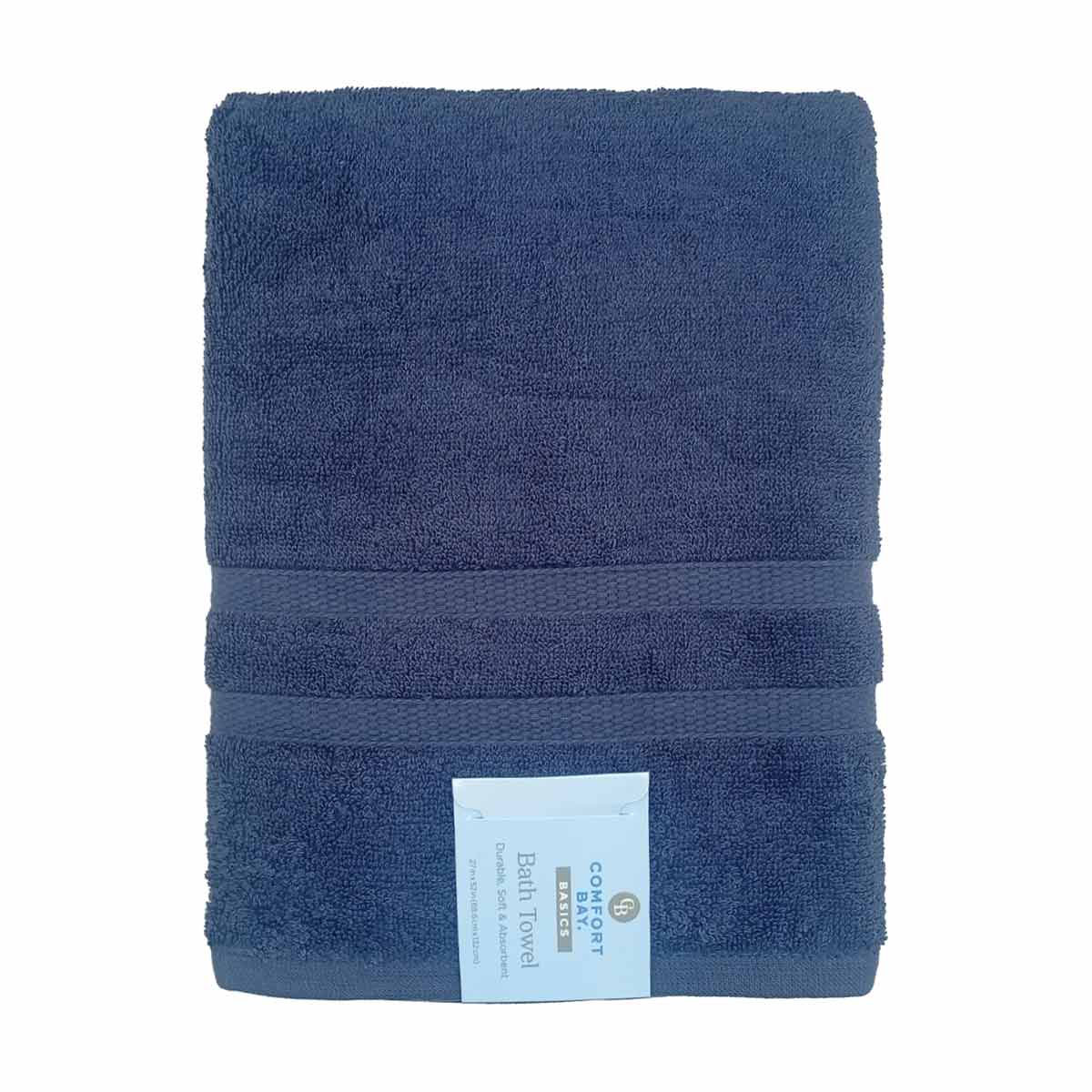 Comfort Bay Basics Bath Towel, 27x52 in, Blue