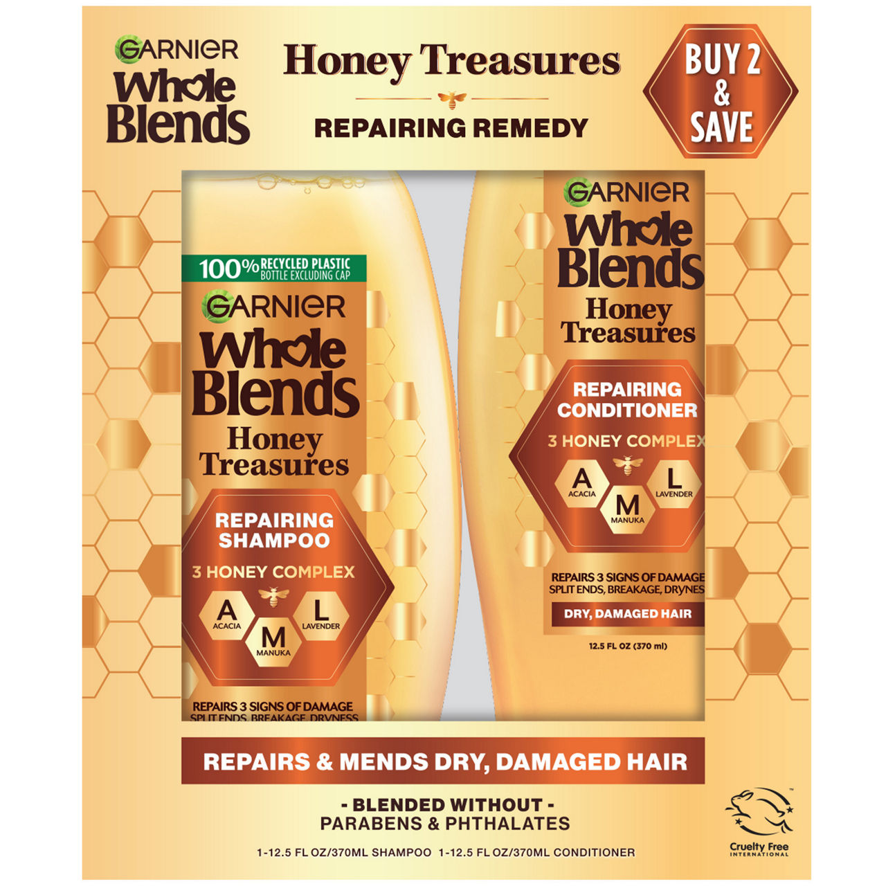 Garnier Whole Blends Honey Treasures Repairing Remedy Twin Pack, 12.5 fl oz Kit