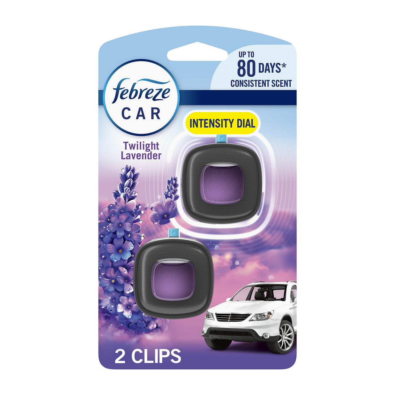 Febreze Car Air Freshener, Odor-Fighting Automotive Vent Clip, Twilight Lavender Scent, 2 Count