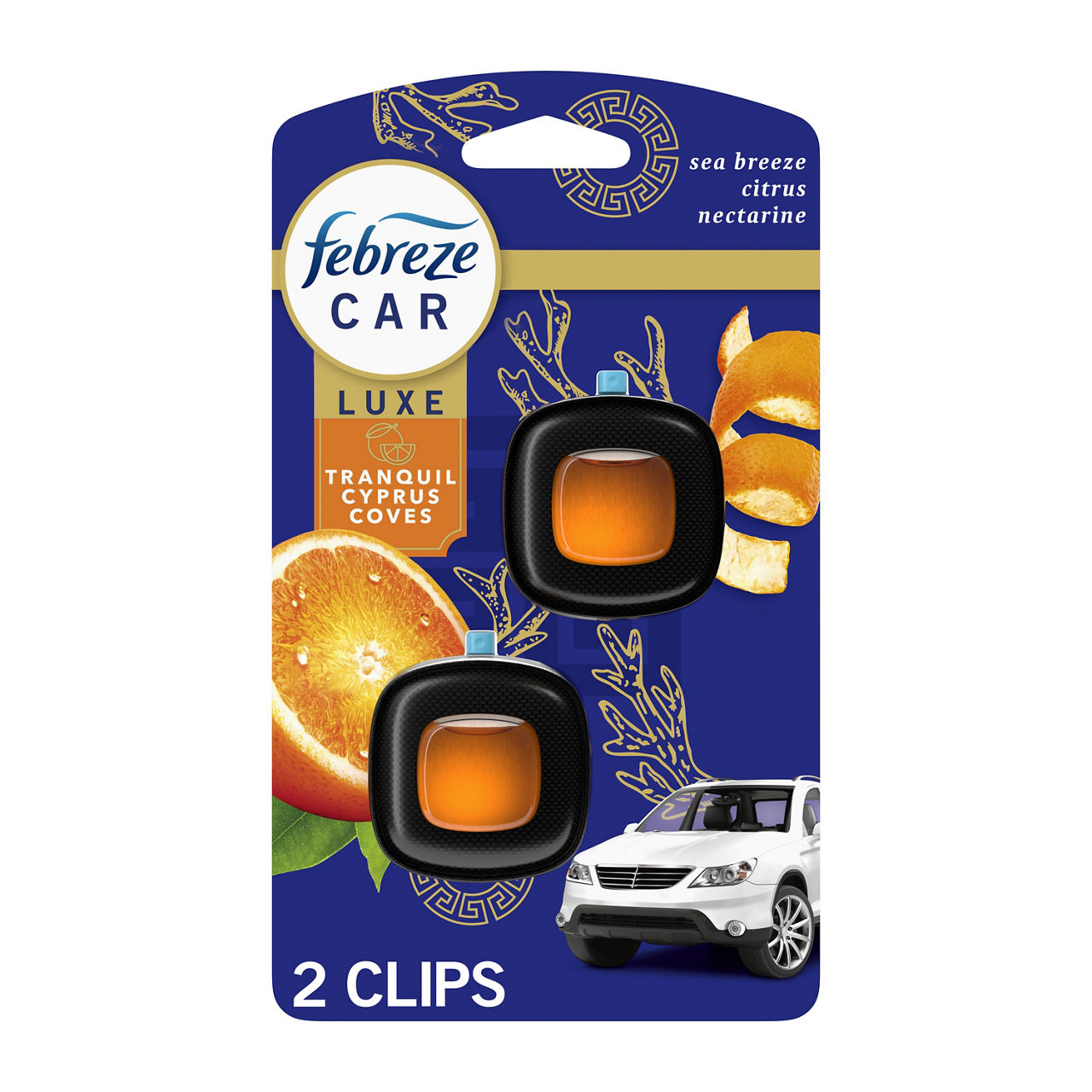 Febreze Car Air Freshener, Odor-Fighting Automotive Vent Clip, Tranquil Cyprus Coves Scent, 2 Count