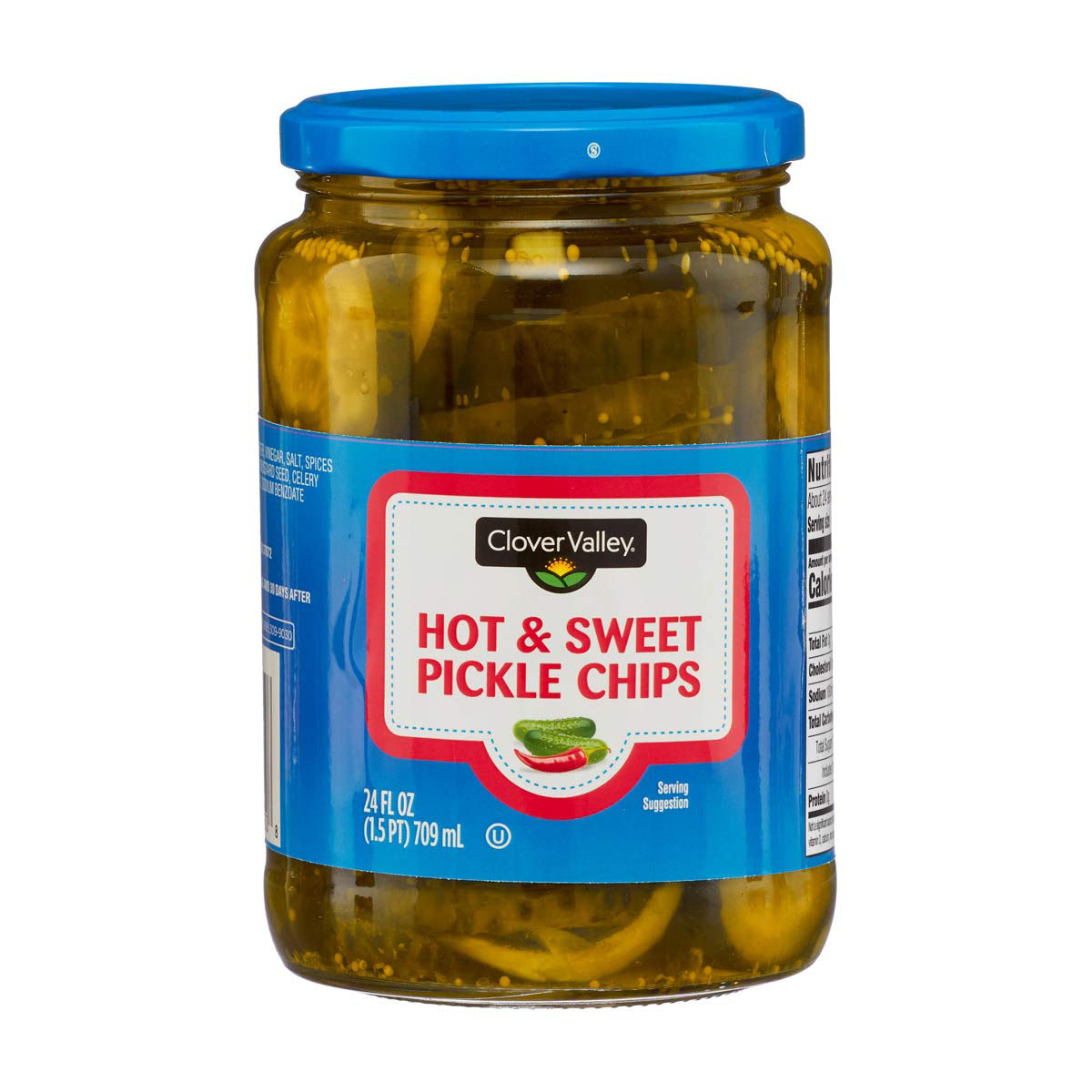 Clover Valley Hot & Sweet Pickle Chips Jar, 24 fl oz