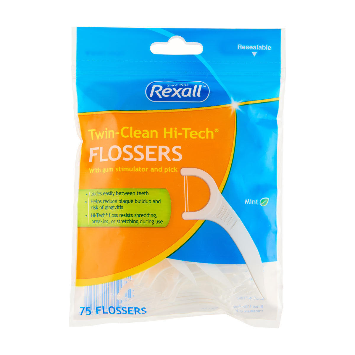Rexall Twin-Clean Hi-Tech Flossers, 75 ct