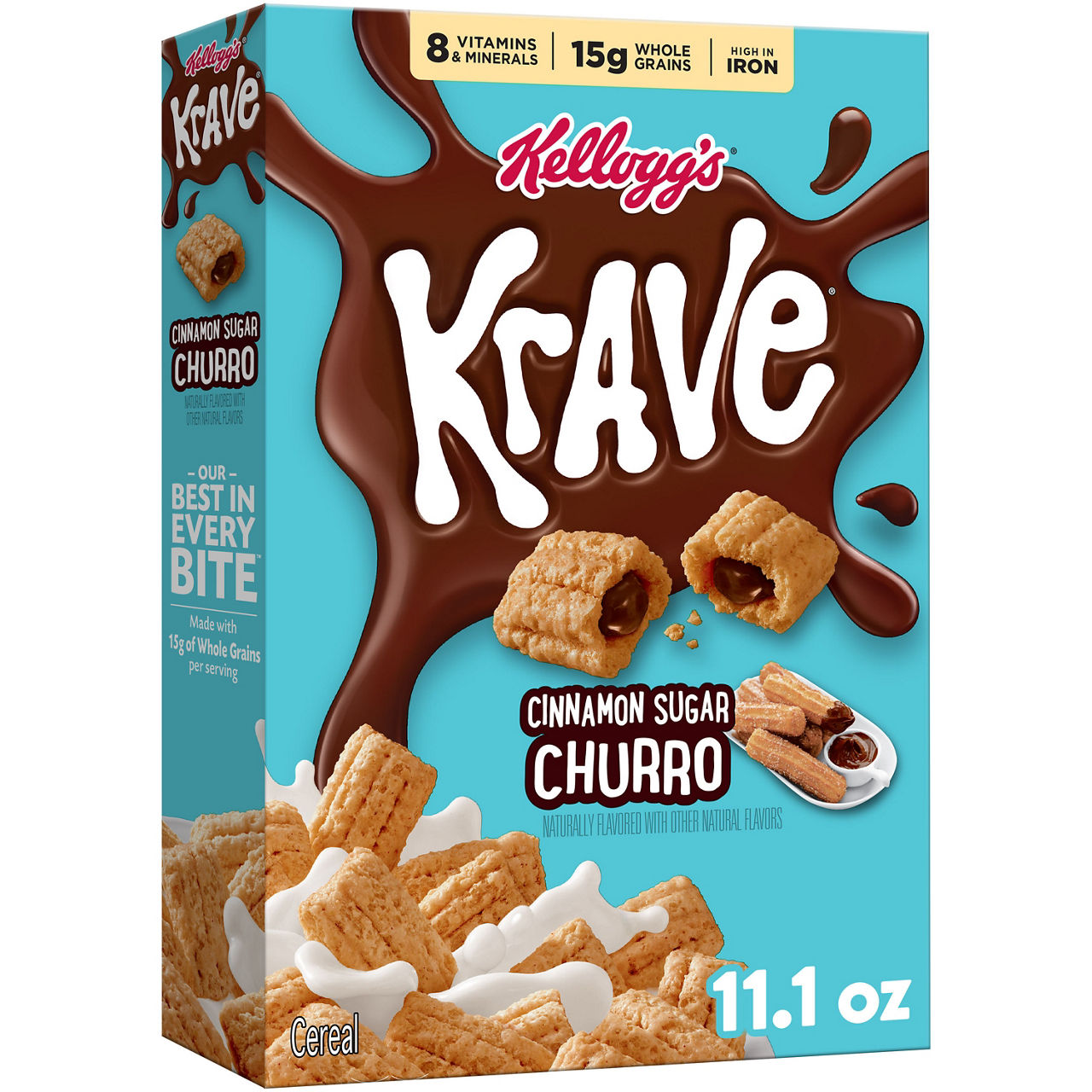 Kellogg's Krave Breakfast Cereal, Breakfast Food, Cinnamon Sugar Churro, 11.1oz Box (1 Box)