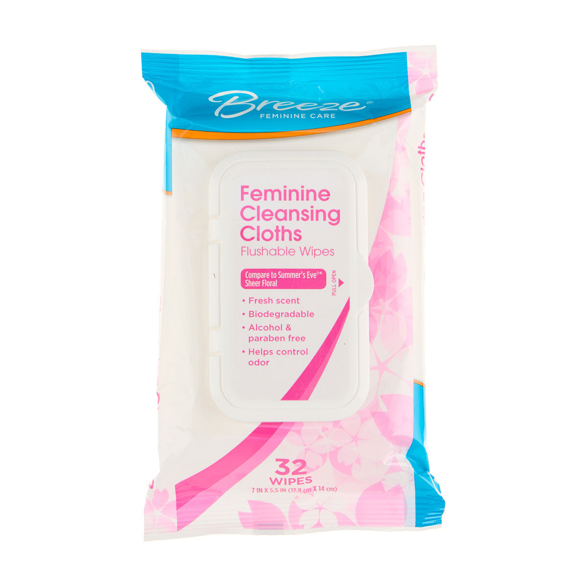 Breeze Feminine Cleansing Cloths Flushable Wipes, Fresh Scent, 32 ct