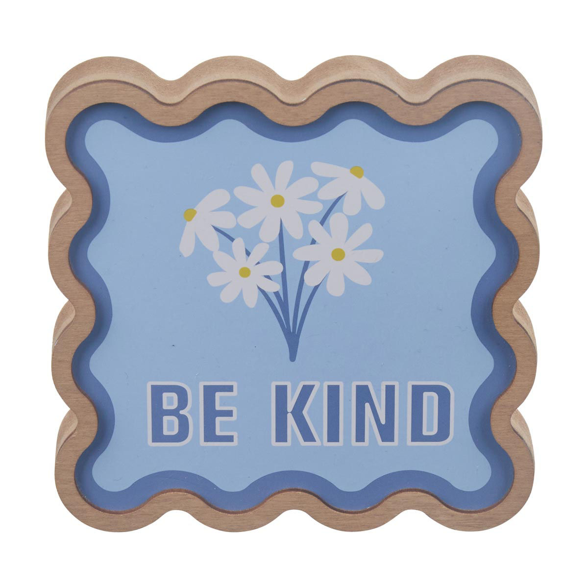 Summer Blue Daisy Be Kind Square Word Block Decor