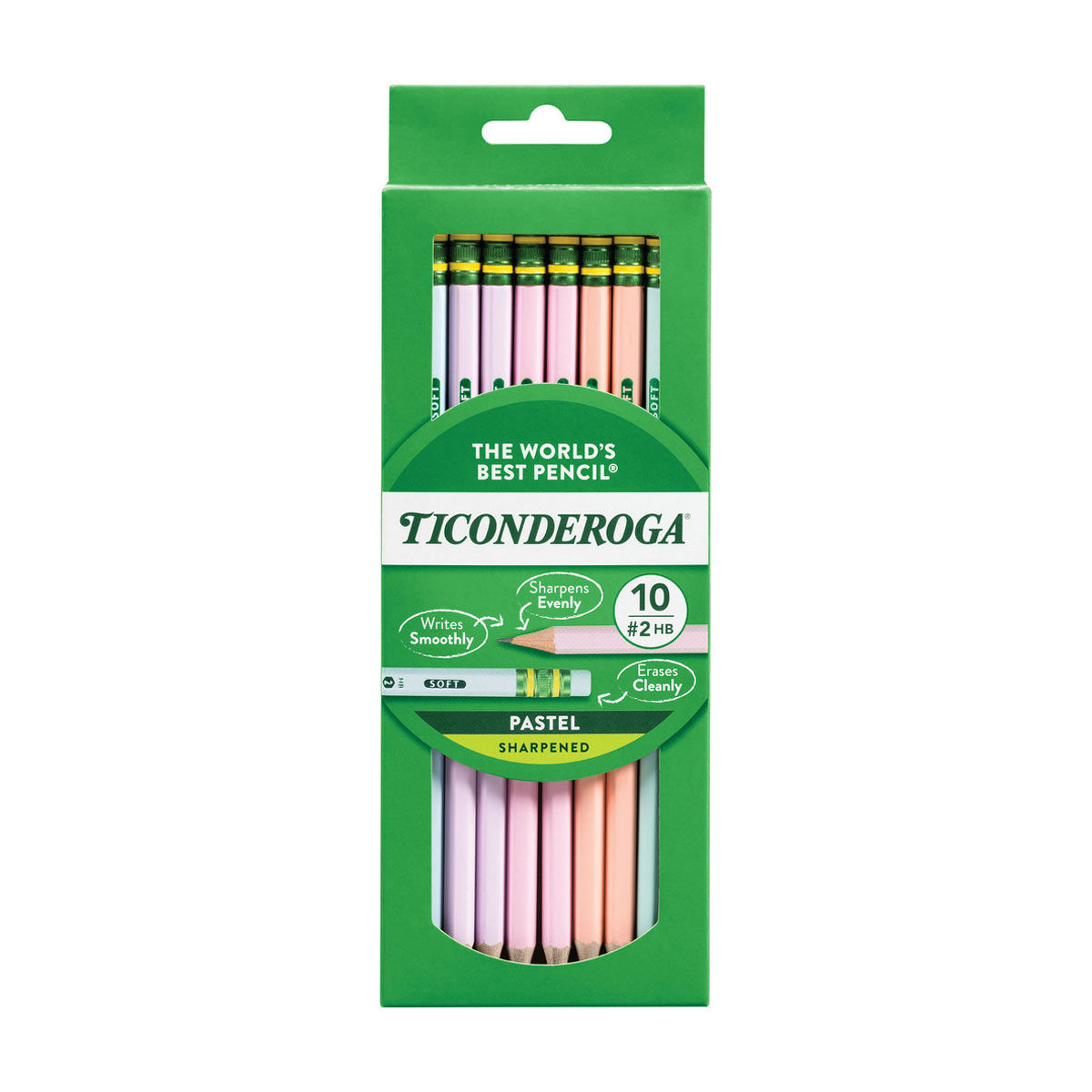 Ticonderoga Pastel No. 2 HB Wood-Cased Pencils, Pre-Sharpened, Assorted Colors, 10 ct