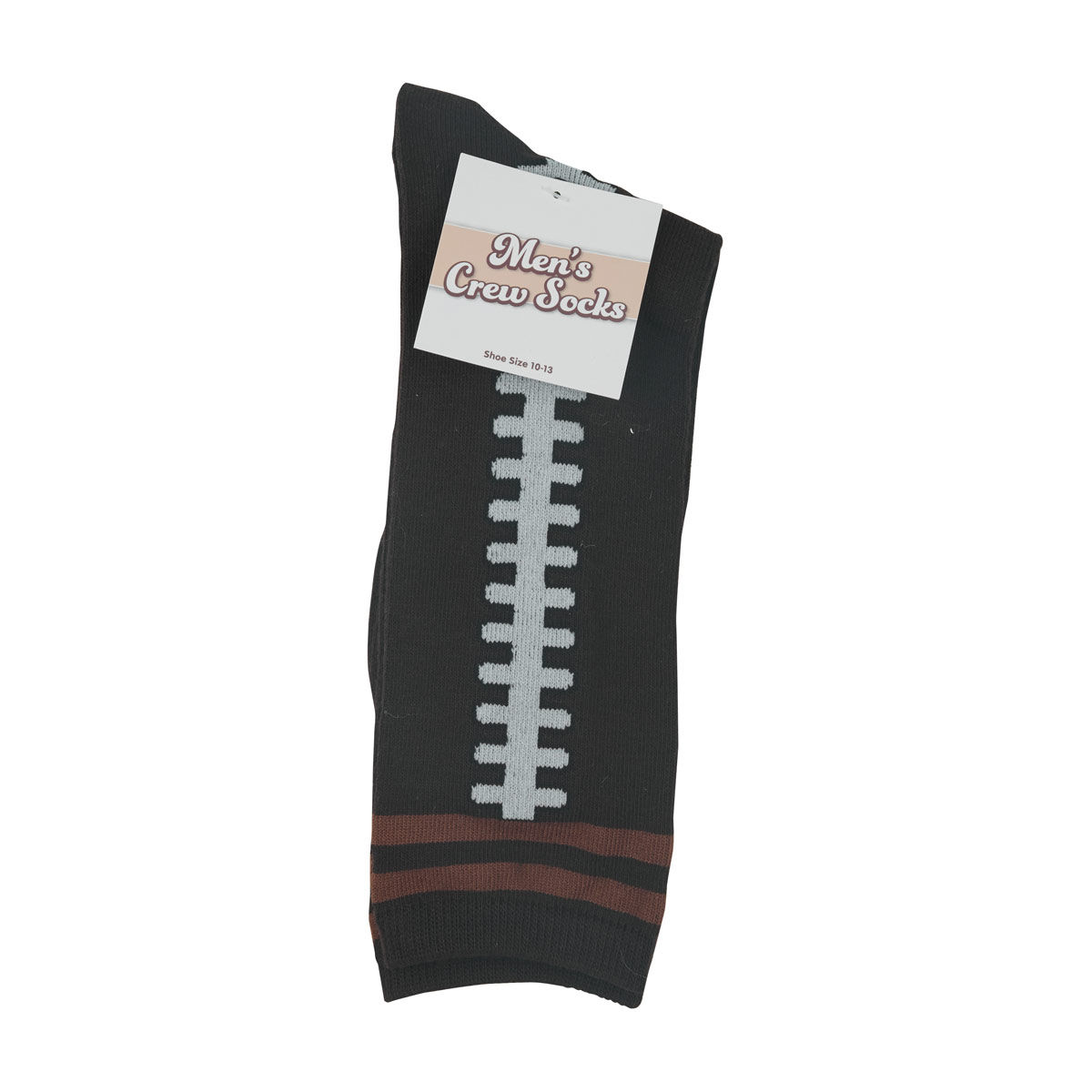 Football Themed Brown Men's Crew Socks, Shoe Size 10-13
