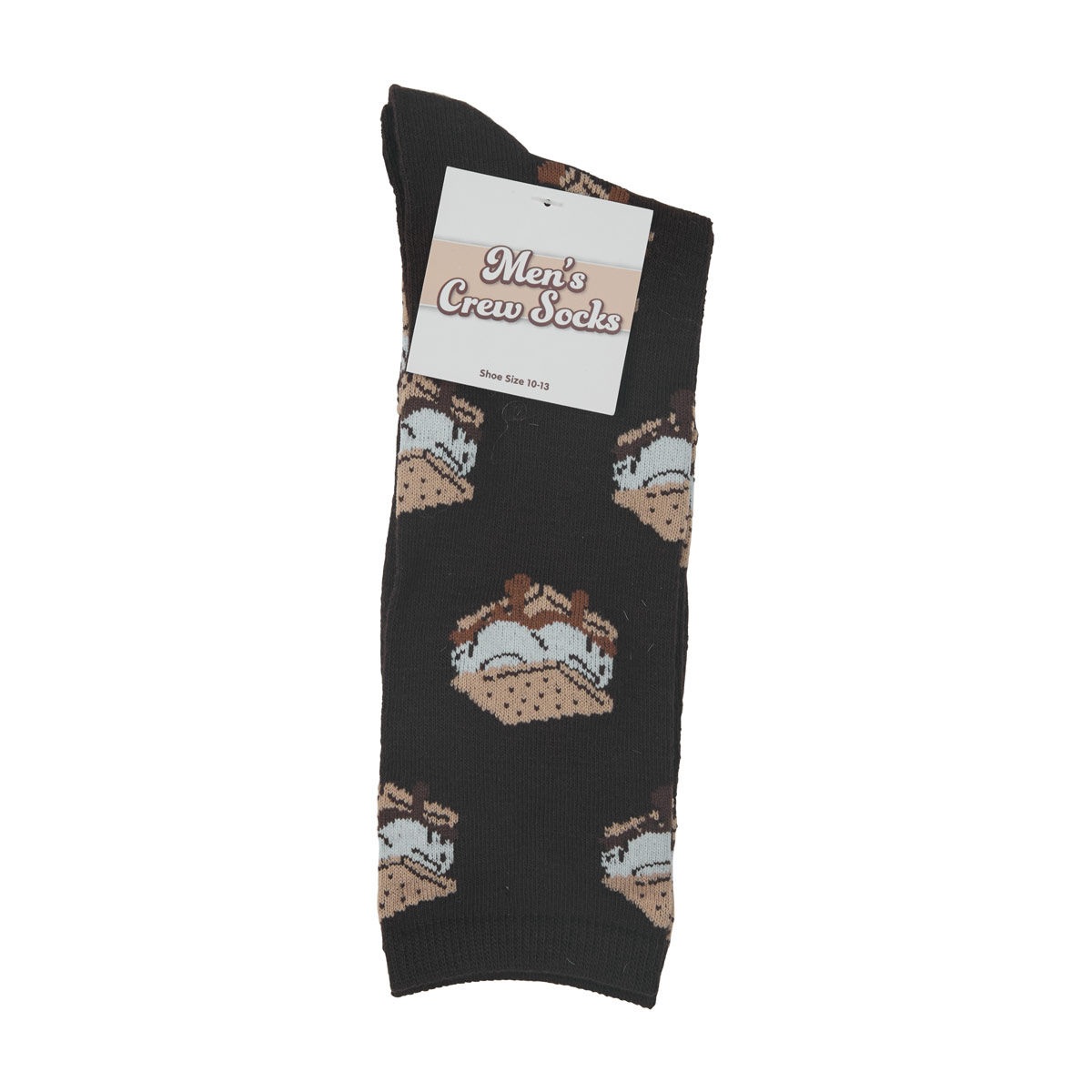 Football Themed Black Men's Crew Socks, Shoe Size 10-13