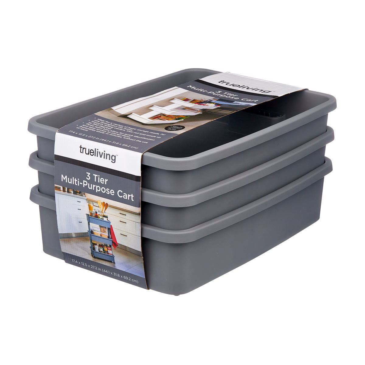 True Living Summer 3 Tier Multi Purpose Cart Gray