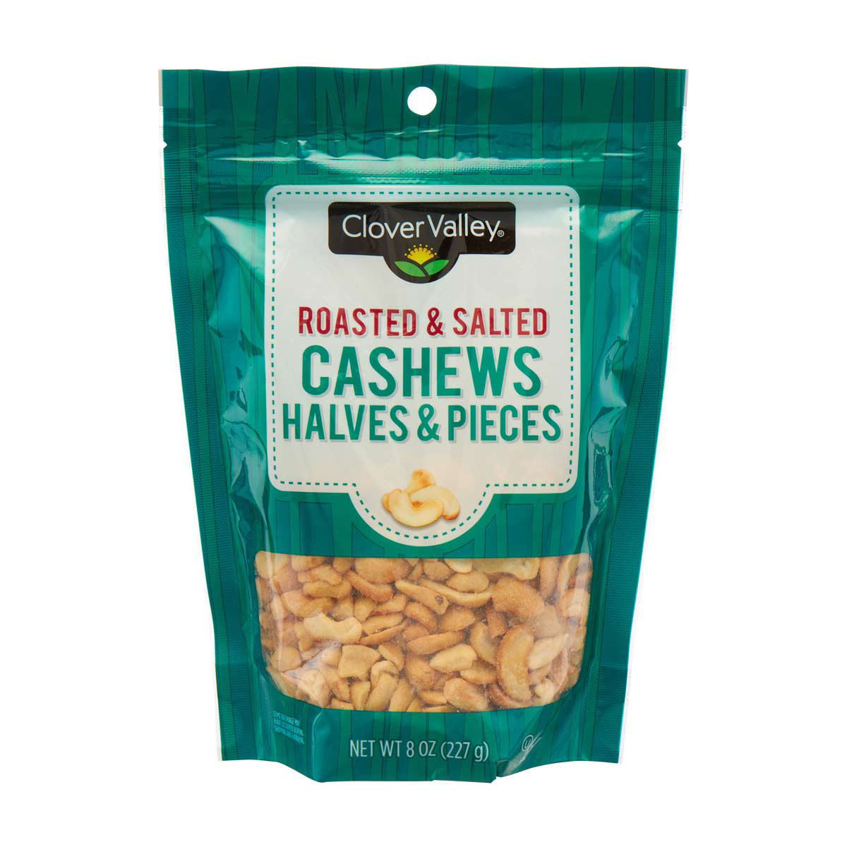 Clover Valley Salted Cashews Halves & Pieces Resealable Bag, 8 oz