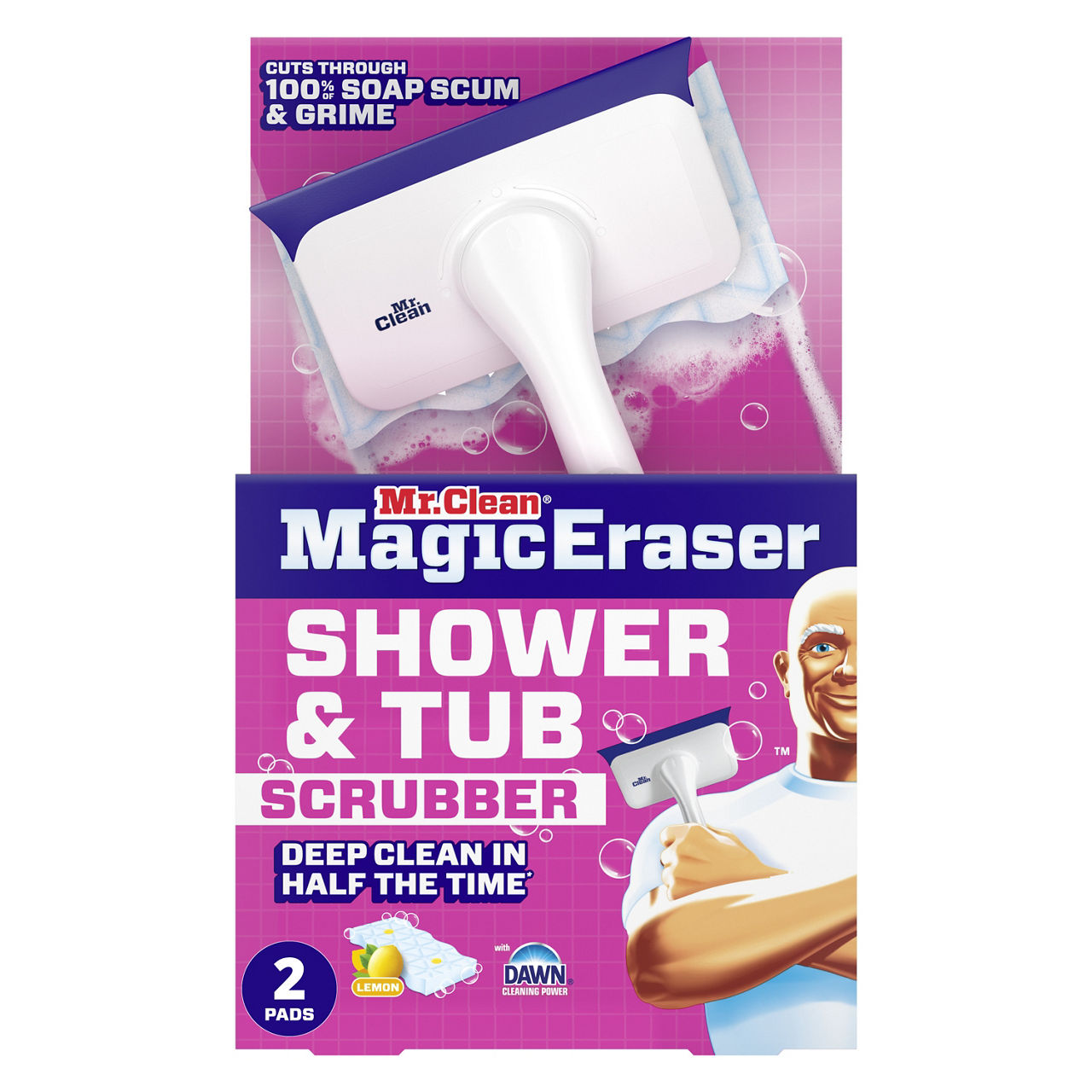 Mr. Clean Magic Eraser Shower & Tub Scrubber, Lemon Starter Kit, 1 Scrubber & 2 Erasers