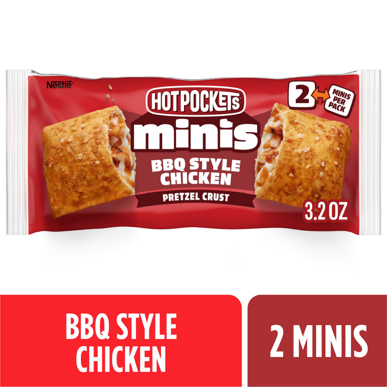 Hot Pockets Minis BBQ Style Chicken, Pretzel Crust, Bite Size Snacks, Frozen Sandwiches, Frozen Snacks, 2 Minis, 1PK