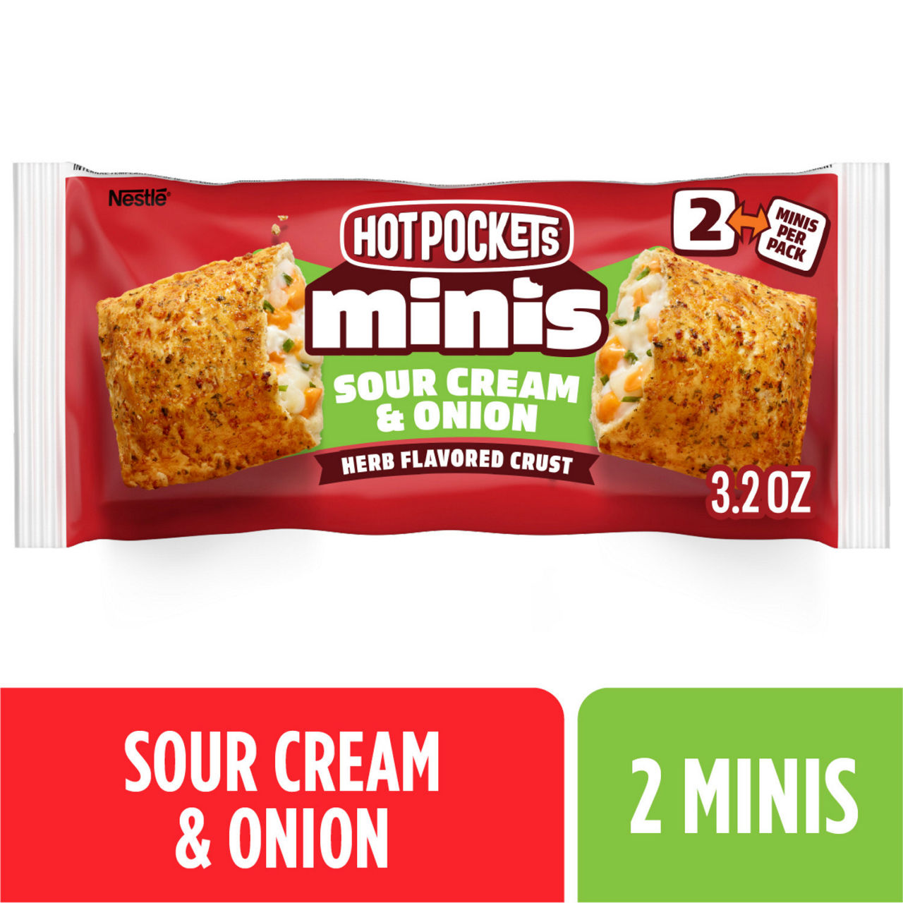 Hot Pockets Minis Sour Cream & Onion, Herb Flavored Crust, Bite Size Snacks, Frozen Sandwiches, Frozen Snacks, 2 Minis, 1PK