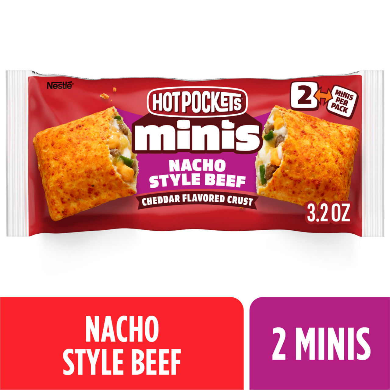 Hot Pockets Minis Nacho Style Beef, Cheddar Flavored Crust, Bite Size Snacks, Frozen Sandwiches, Frozen Snacks, 2 Minis, 1PK