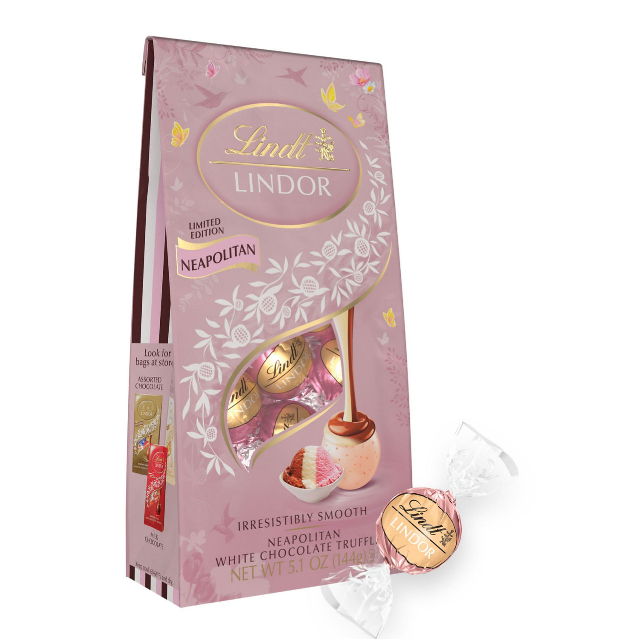 Lindt Lindor Spring Neapolitan White Chocolate Candy Truffles, 5.1oz Bag