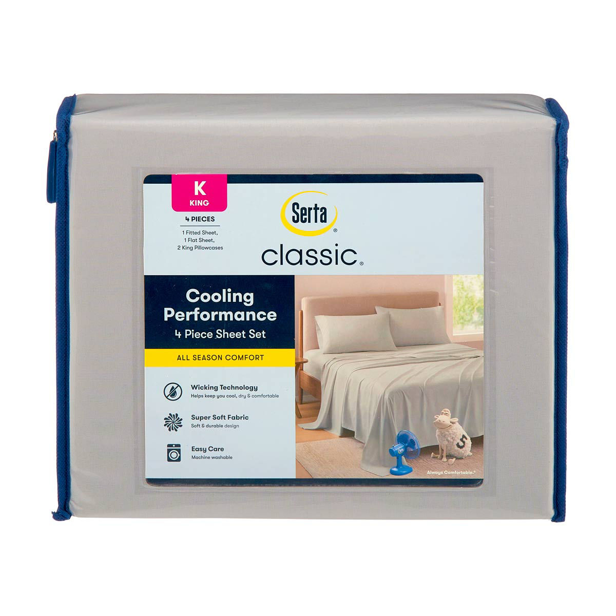 Serta Classic Cooling Performance Sheet Set, King, Gray, 4 pc