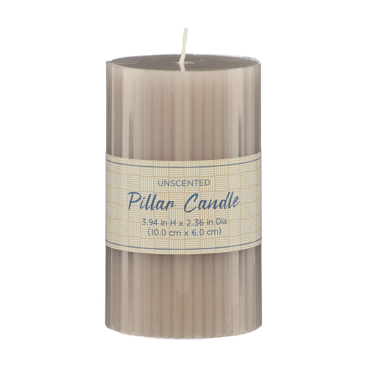 Gray Ribbed Unscented Pillar Candle, 4 in