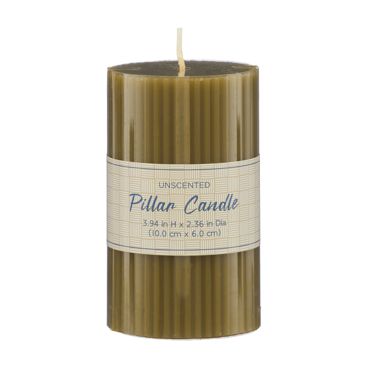 Green Ribbed Unscented Pillar Candle, 4 in