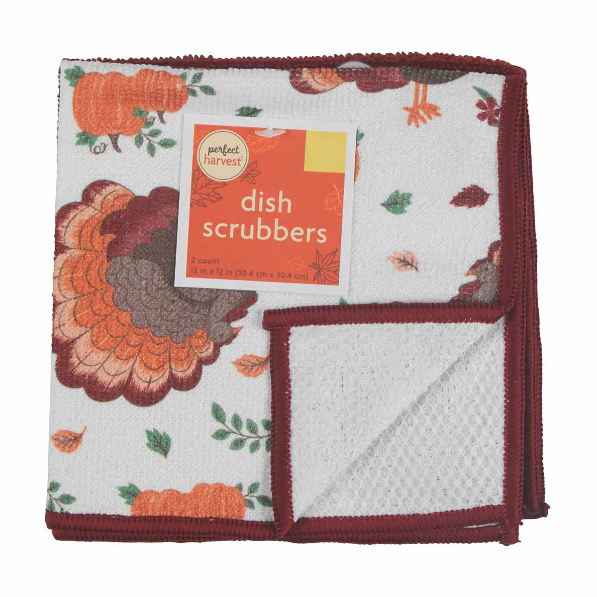 Perfect Harvest Halloween Turkey Print Dish Scrubbers, 12x12 in, 2 ct