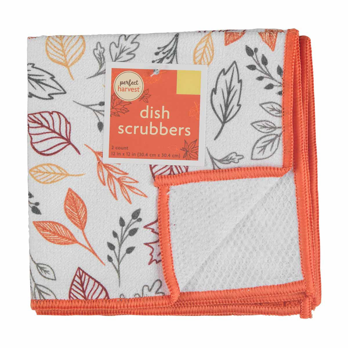 Perfect Harvest Halloween Leaves Print Dish Scrubbers, 12x12 in, 2 ct
