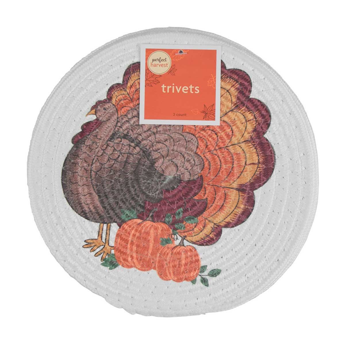 Perfect Harvest Halloween Turkey Print Round Trivets, 2 ct
