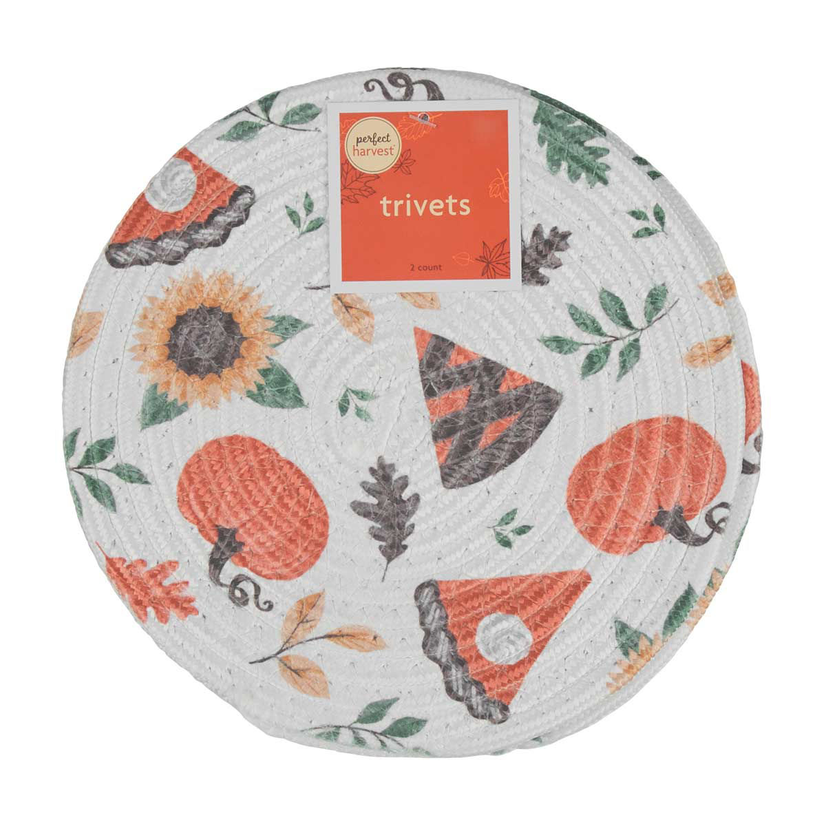 Perfect Harvest Halloween Pumpkin Pie Print Round Trivets, 2 ct