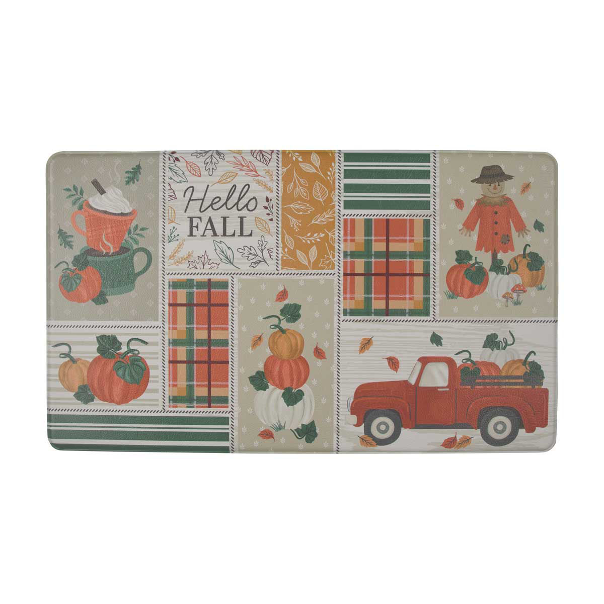 Harvest Halloween Rectangular 'Hello Fall' Patch Print Kitchen Mat, 17x28 in