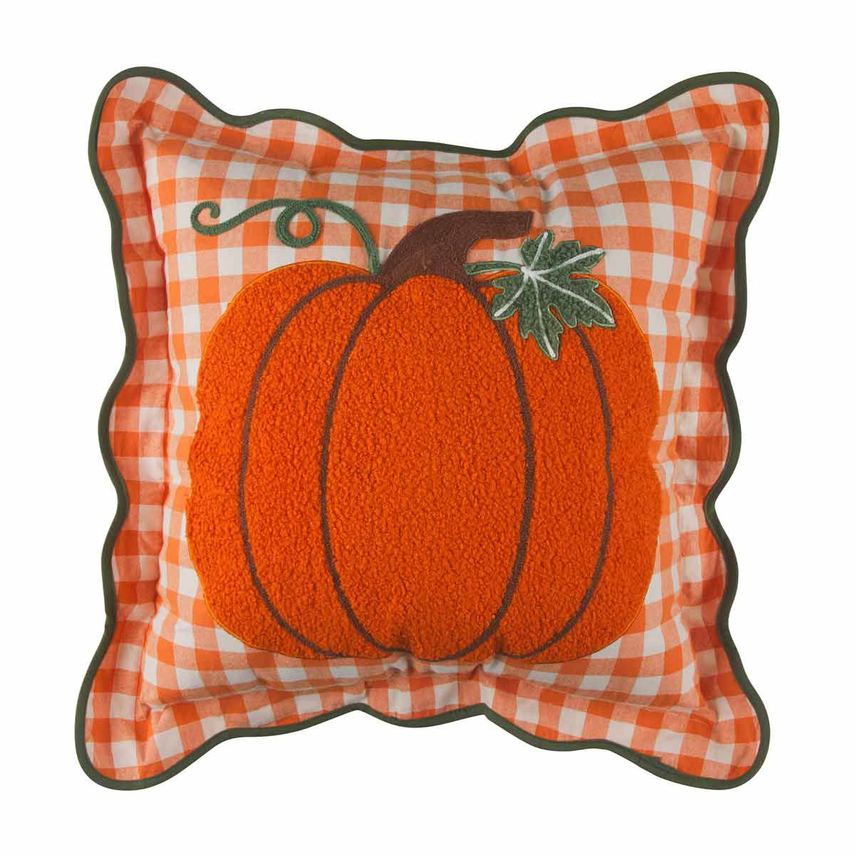 Harvest Halloween Orange Square Shaped Scalloped Decorative Pillow, 16x16 in