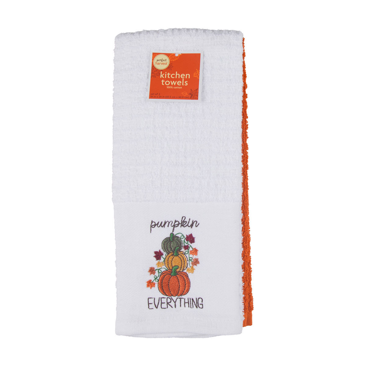 Perfect Harvest Halloween Pumpkin Embroidered Kitchen Towels, 14x24 in, 2 ct