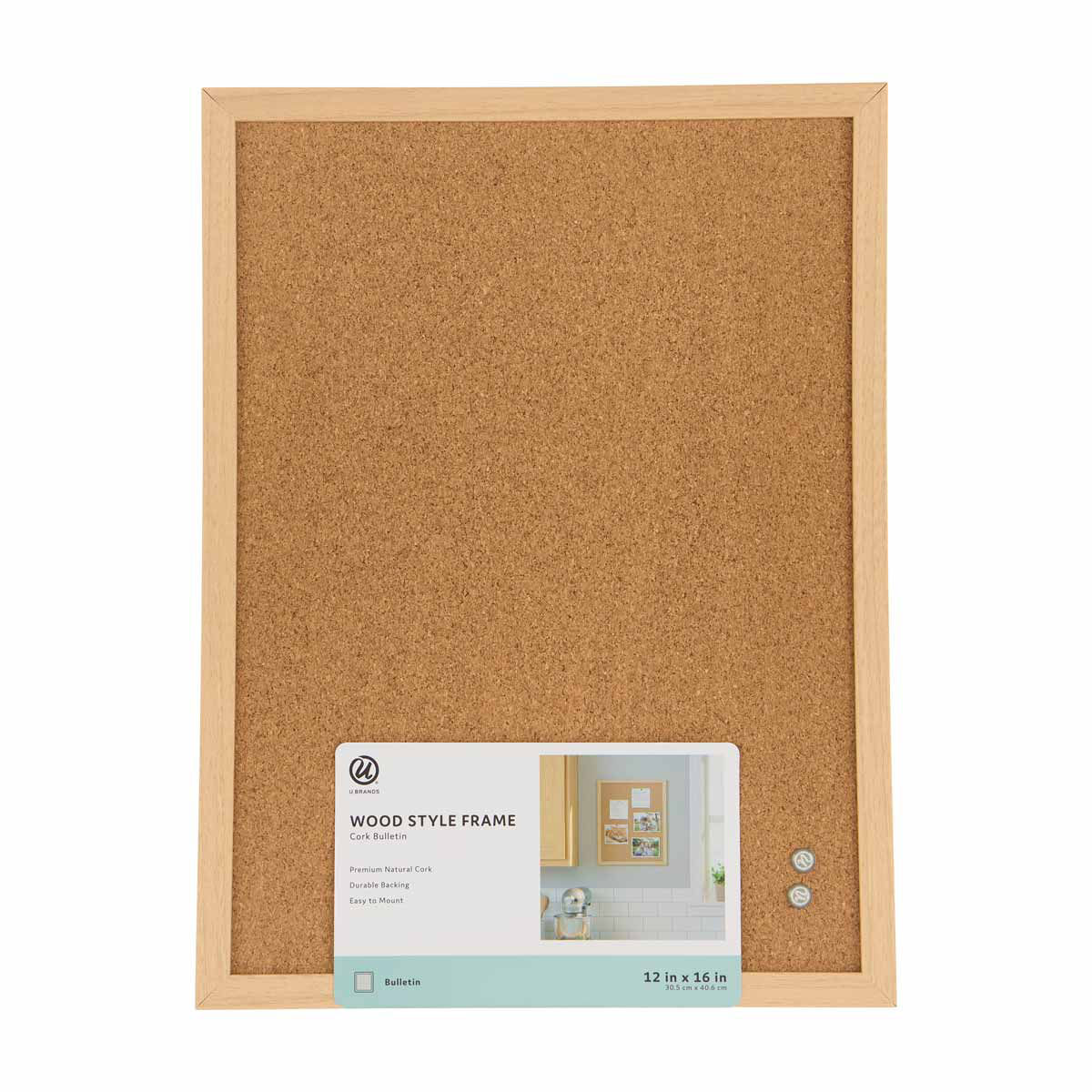 U Brands Cork Bulletin Board with Wood Style Frame, 12x16 in