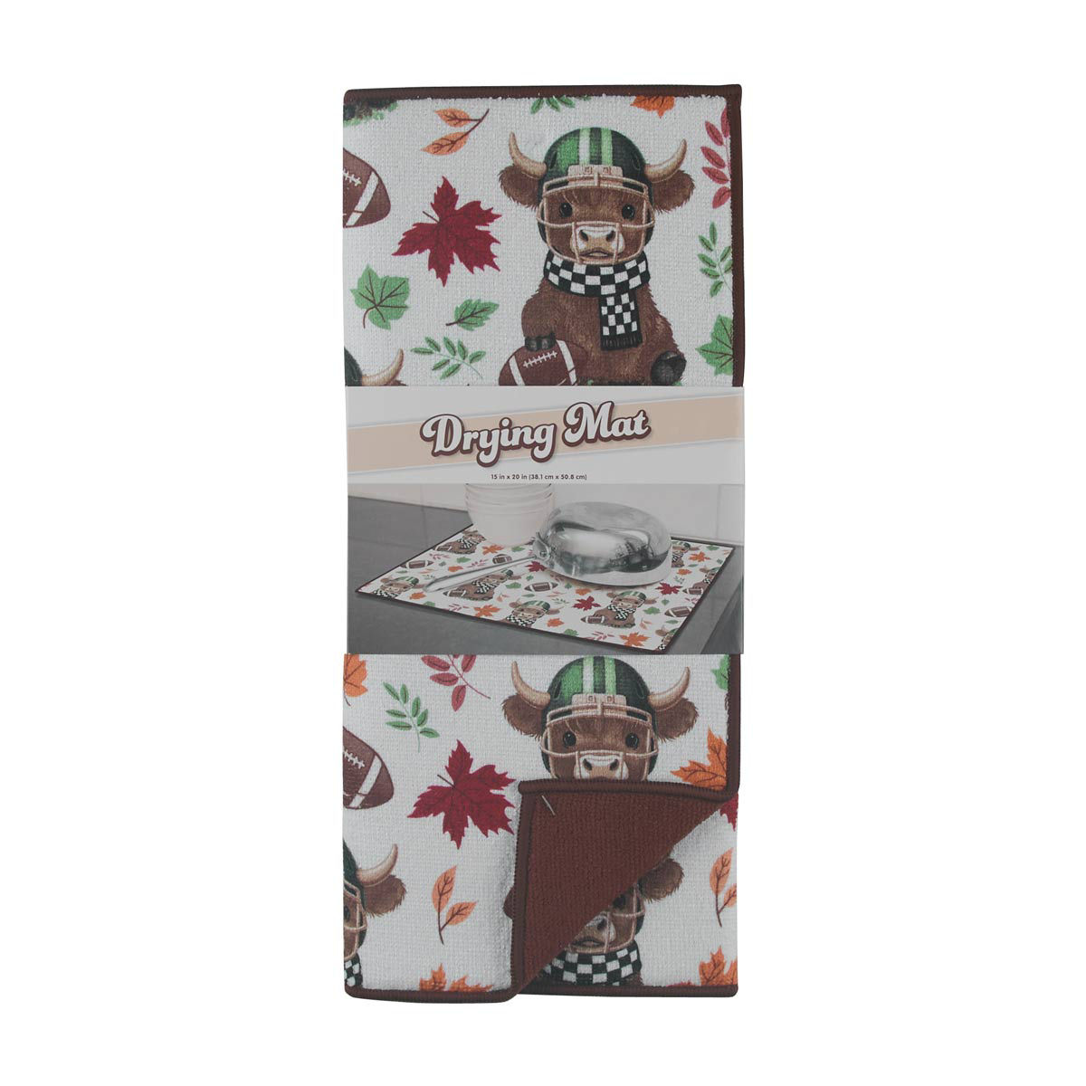 Highland Cow Football Print Drying Mat, 15x20 in