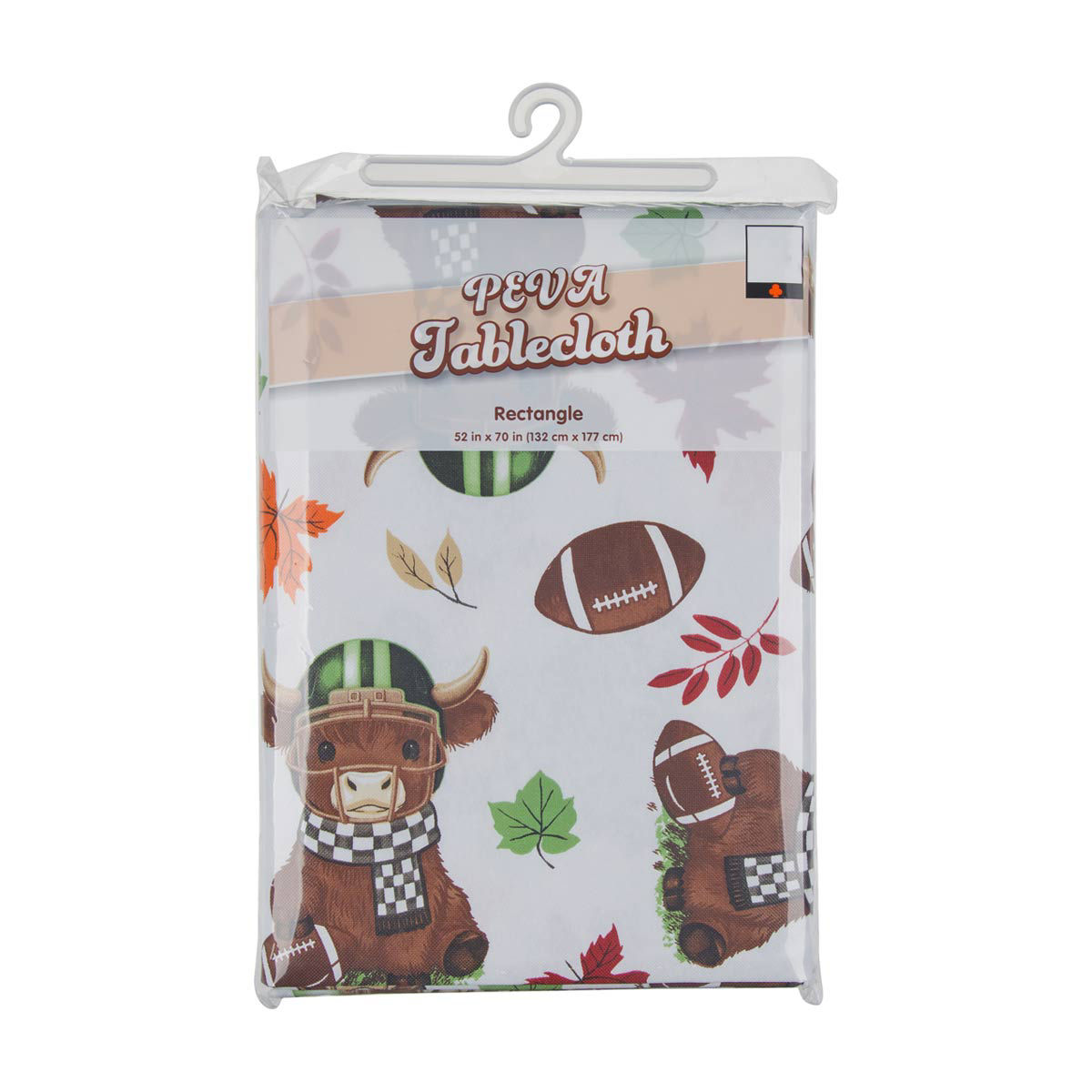 Football Themed Cow Printed Rectangular PEVA Tablecloth, 52x70 in