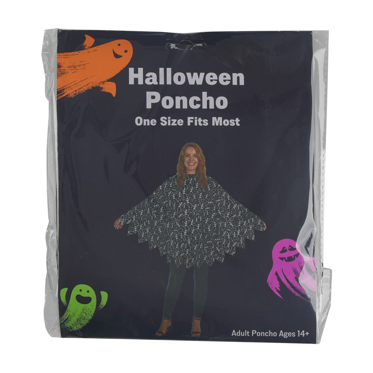 Halloween Skeleton Printed Poncho, One Size