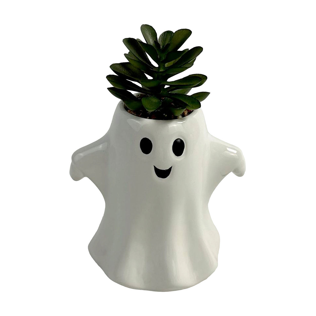 Halloween Artificial Green Succulent in Ghost Ceramic Planter, 6 in