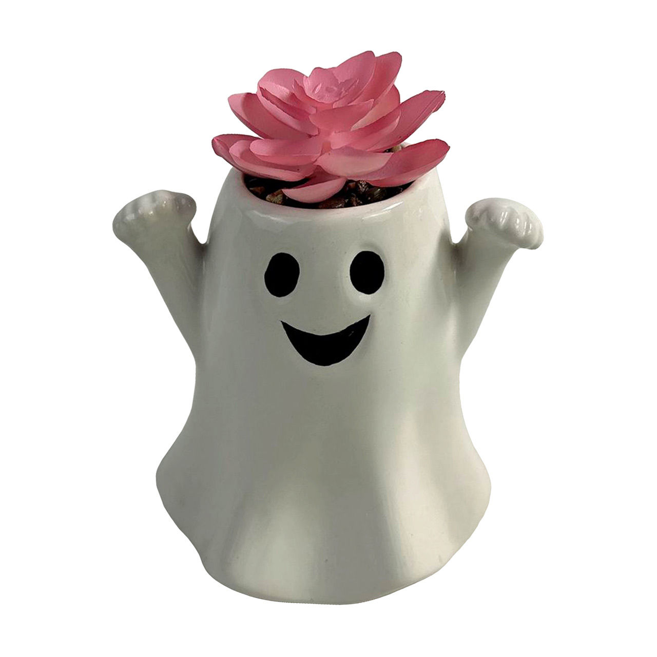 Halloween Artificial Pink Succulent in Ghost Ceramic Planter