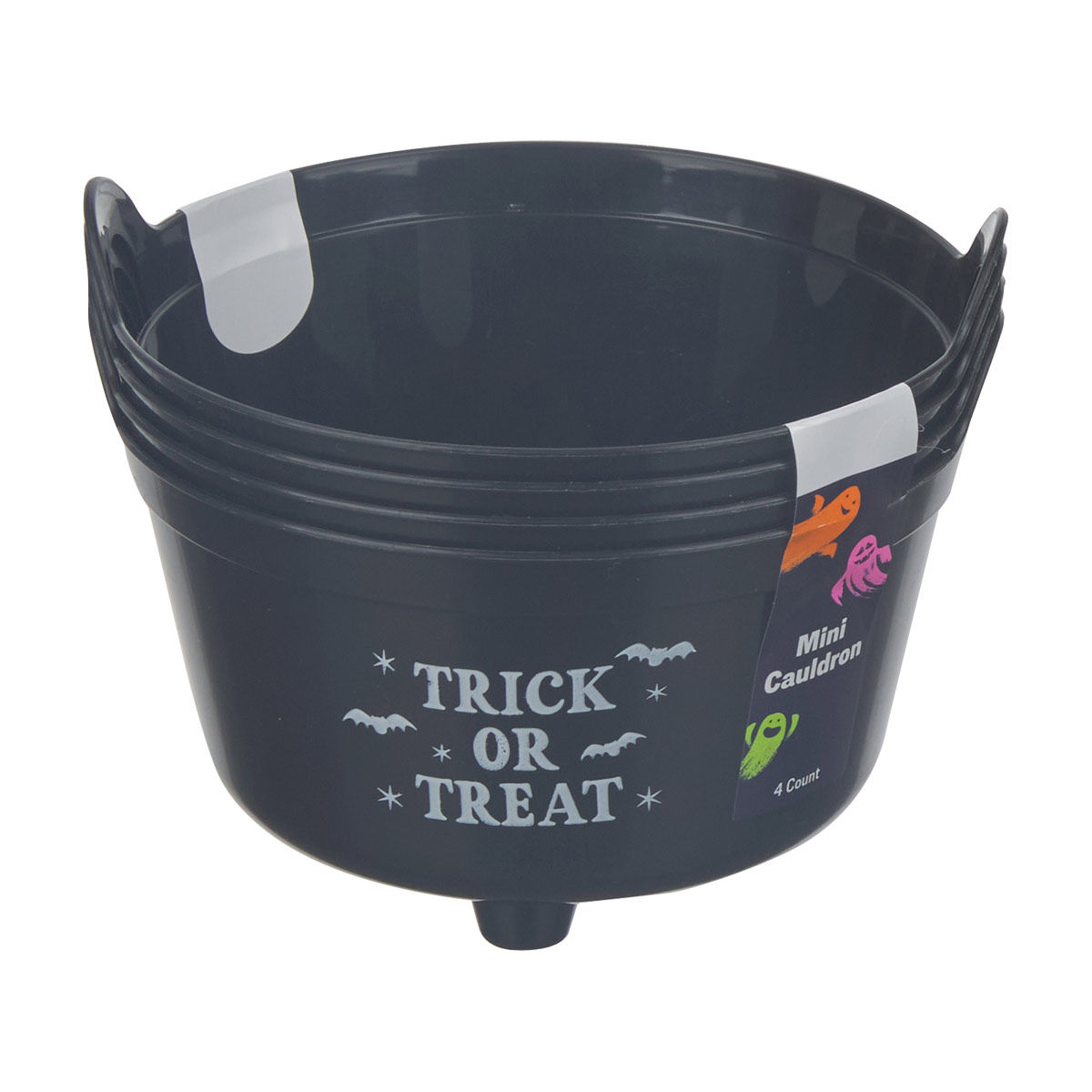 Halloween Black Printed Mini Cauldron, 4 ct